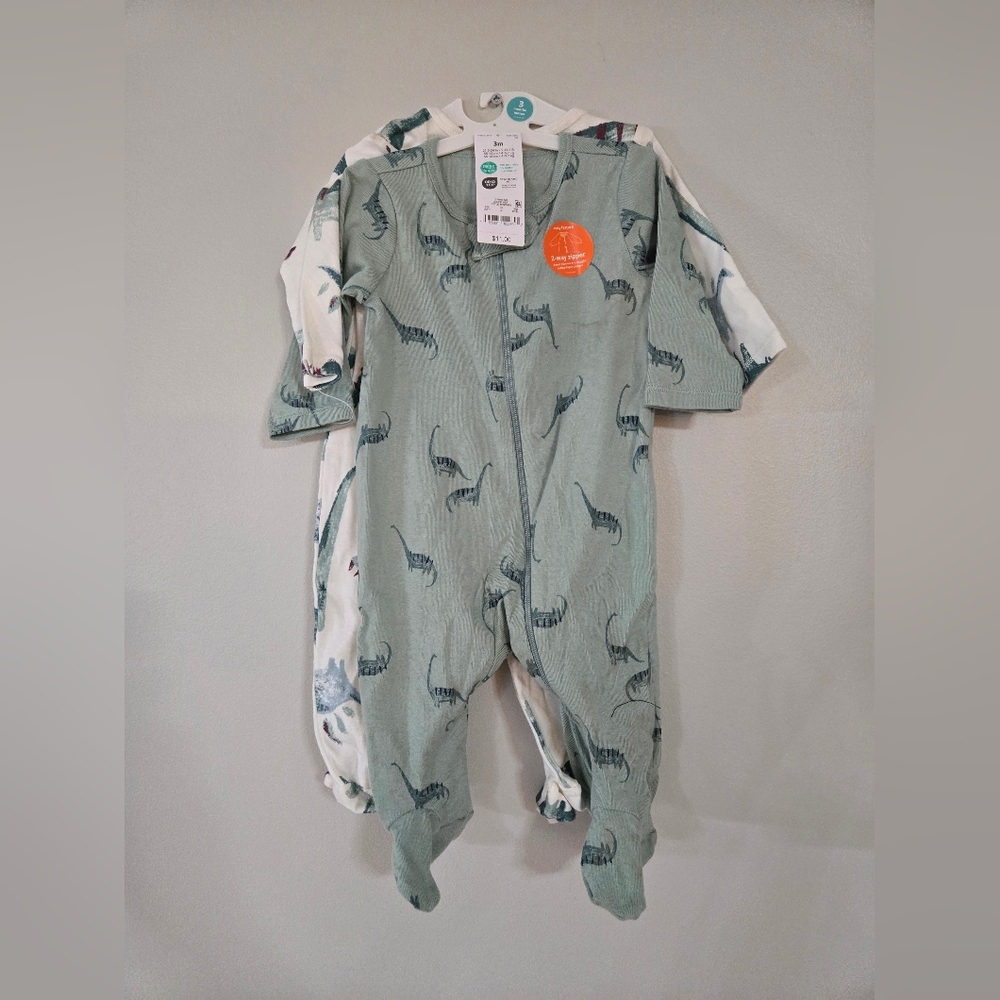 Dinosaur Print Baby Footsie Sleepers - Set Of 2, 3M